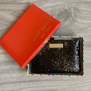 NWT Kate Spade Black Glitter Keychain Wallet